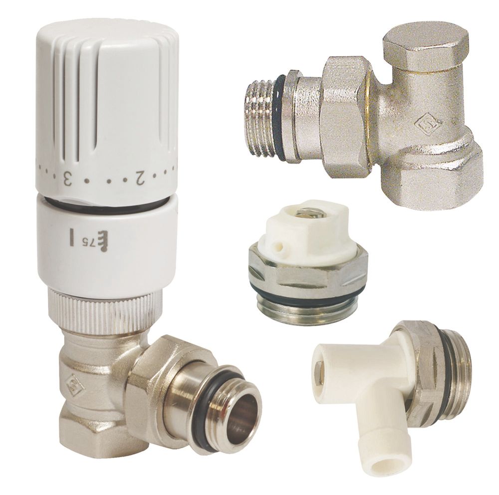 Kit complet de robinet de radiateur thermostatique équerre blanc 1/2" Somatherm