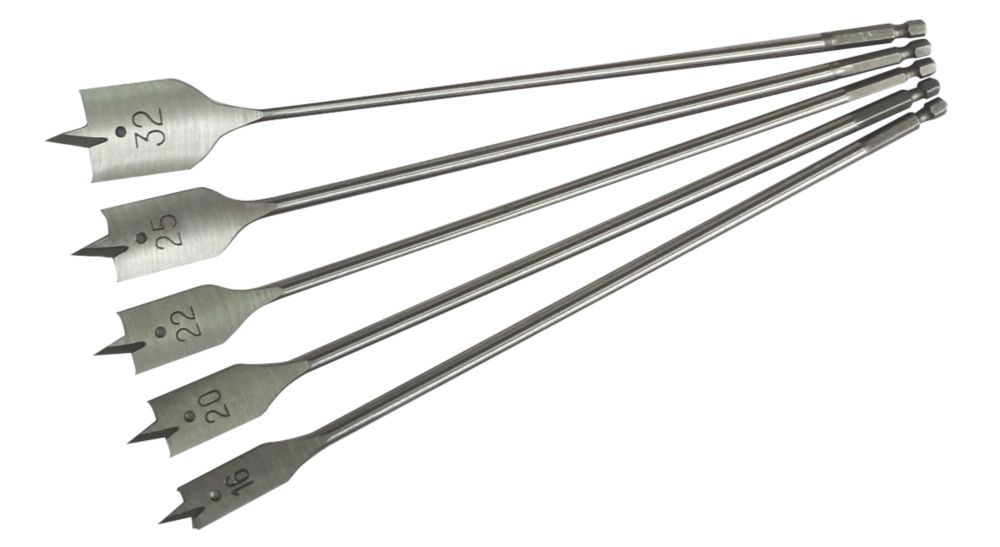 Jeu de 5 mèches à bois plates extra longues Erbauer