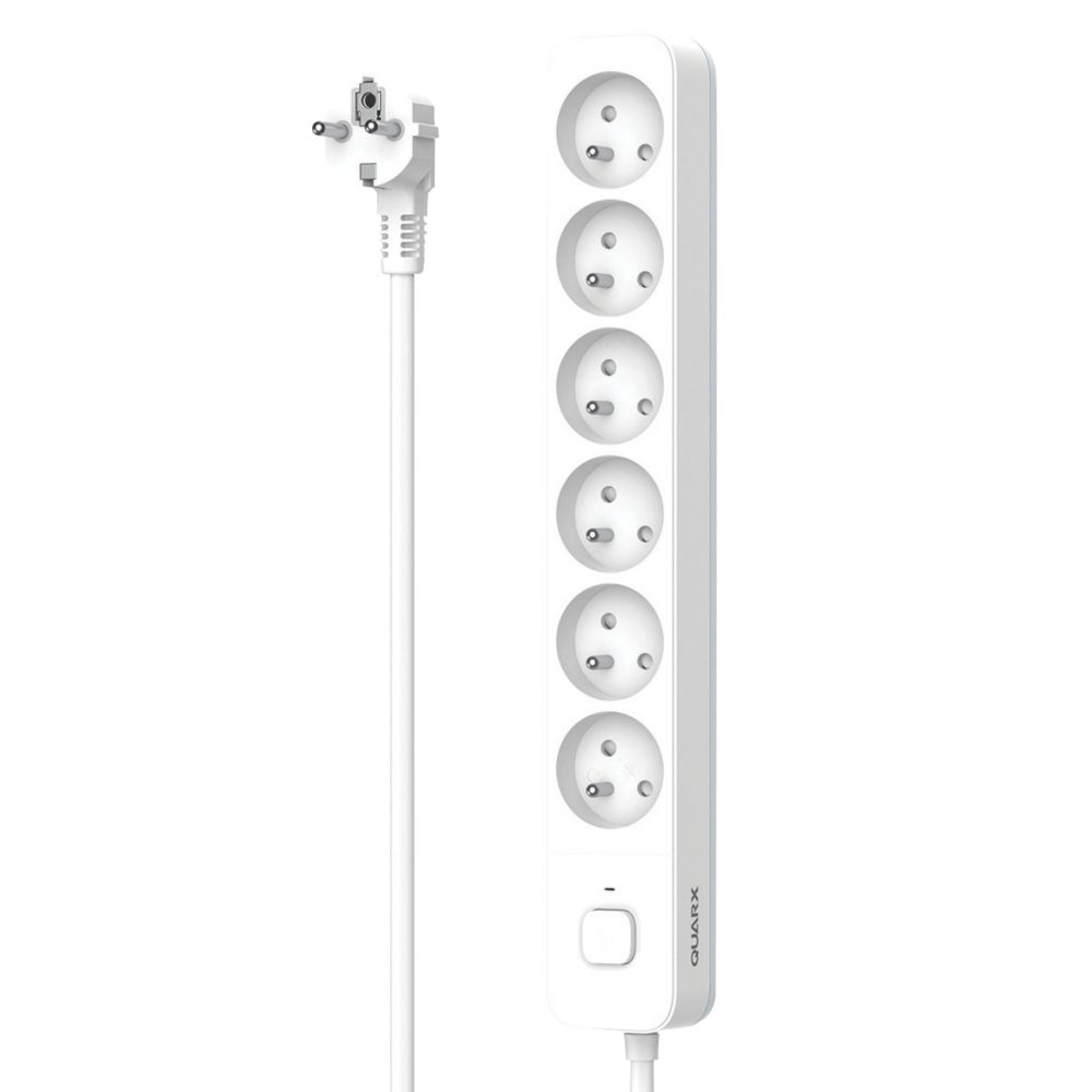 Rallonge blanche de 1,5m avec commutateur 16A 6 modules Quarx