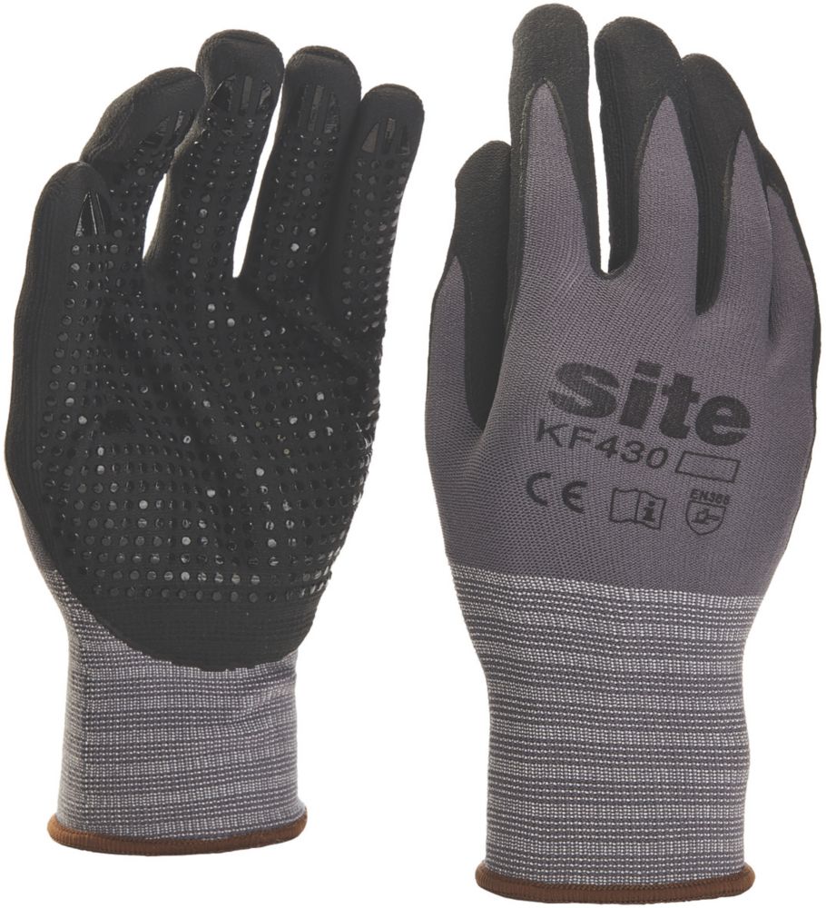 Gants de manutention en nitrile à micropicots Site KF430 gris / noirs taille L
