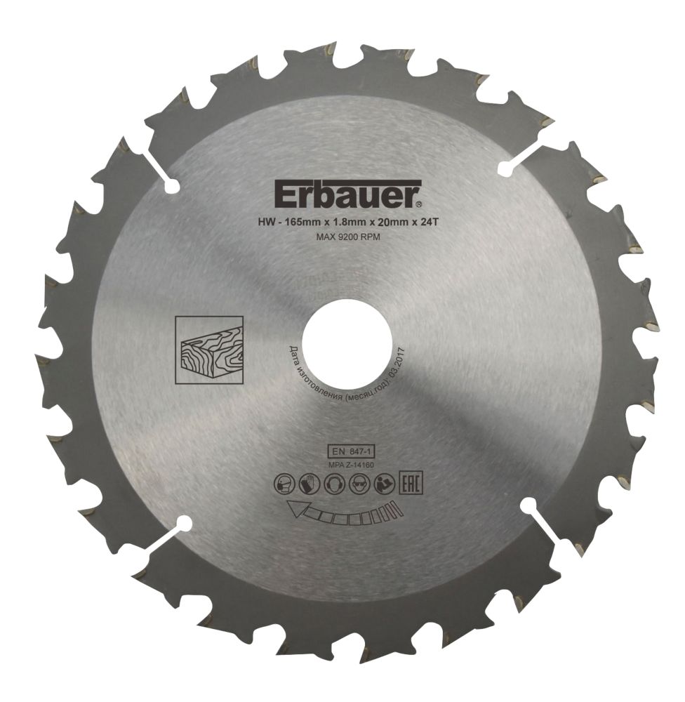 Lame de scie circulaire TCT 165 x 20mm 24 dents Erbauer