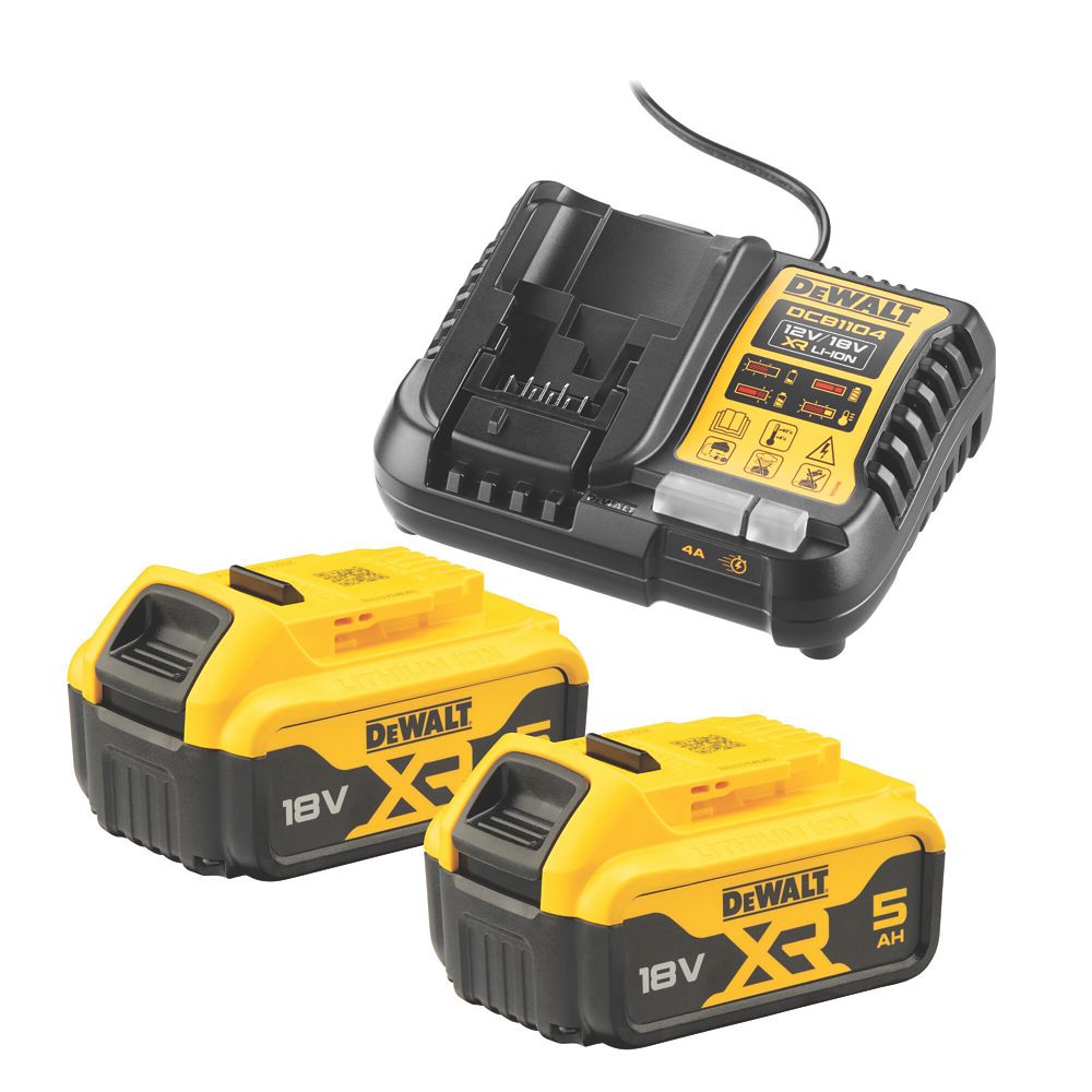 Kit batterie et chargeur DeWalt DCB1104P2-QW 18V 5,0Ah Li-ion XR, 3 pièces