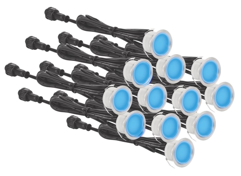 Lot de 12 éclairages de terrasse LED extérieur acier inoxydable Aurora M-Lite acier inoxydable bleu 2700K IP67 144lm 30mm