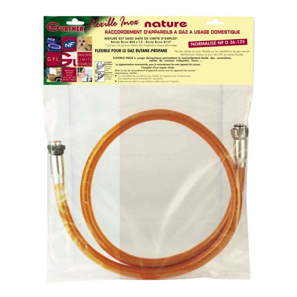 Flexible de gaz butane et propane inox 1/2" x 1 500mm DN10 1 pièce Gurtner