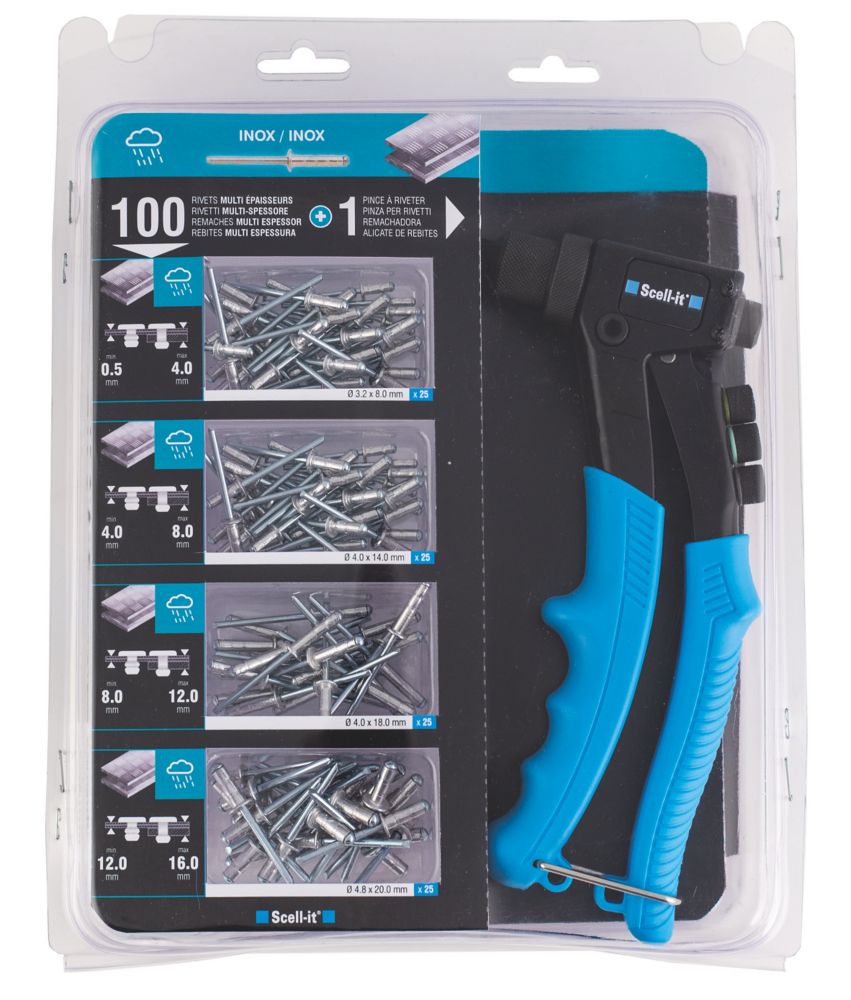 Pince à riveter professionnelle Scell-it avec 100 rivets 25 cm