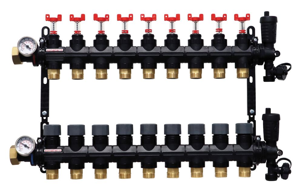 Nourrice pour plancher chauffant à 9 sorties Somatherm noir