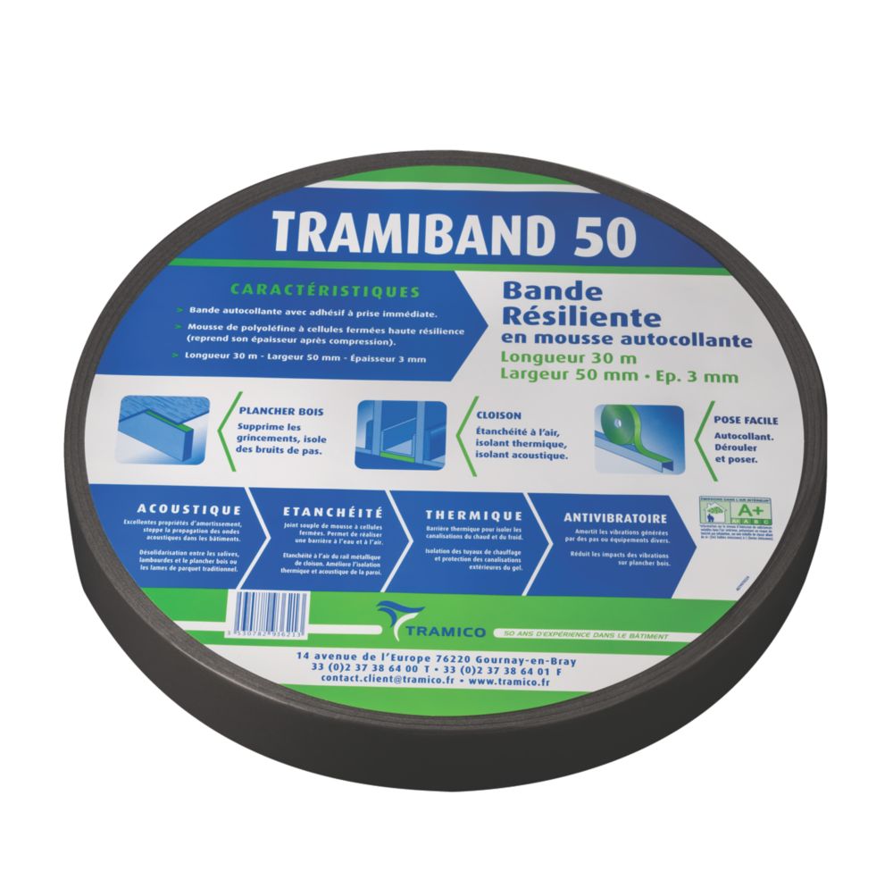 Bande résiliente multifonction noir 30m x 50mm Tramiband