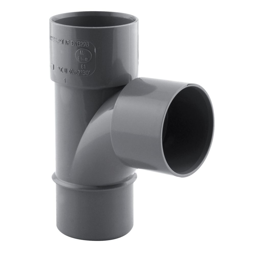 Té PVC NF mâle/femelle à 87° 40mm à coller gris Fitt