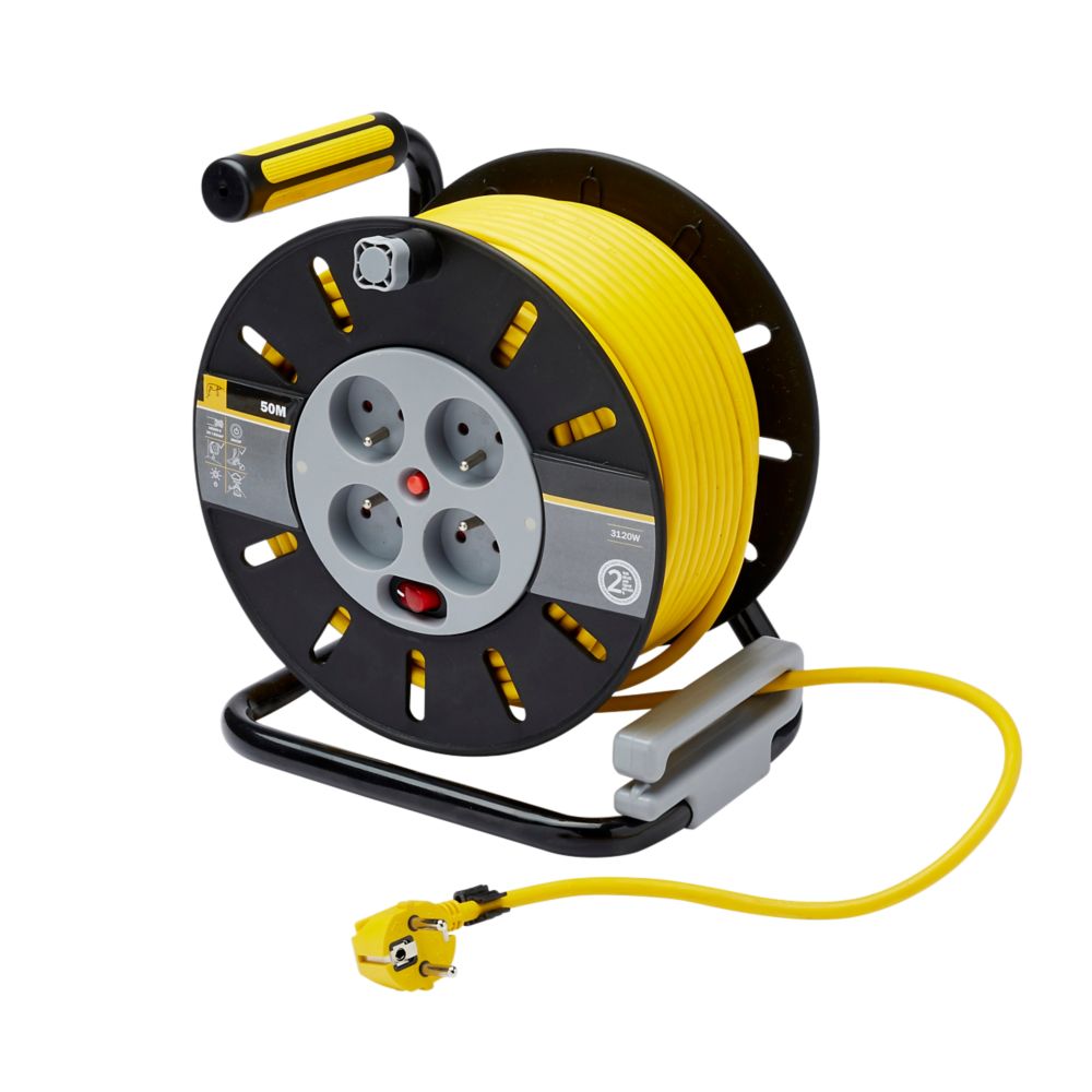 Enrouleur de câble de 50m 4 modules 16A Diall 230V