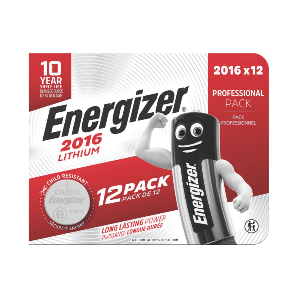 12 piles boutons au lithium 3V Energizer CR2016
