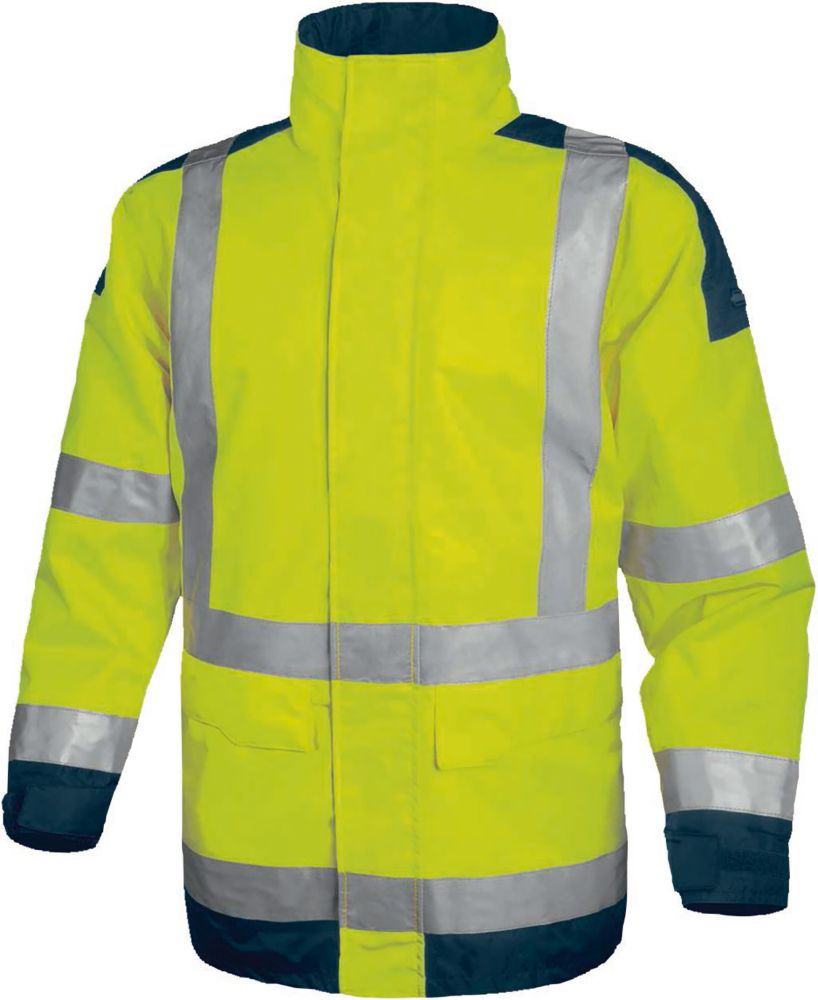 Parka imperméable haute visibilité Delta Plus jaune fluorescent/bleu marine, taille M
