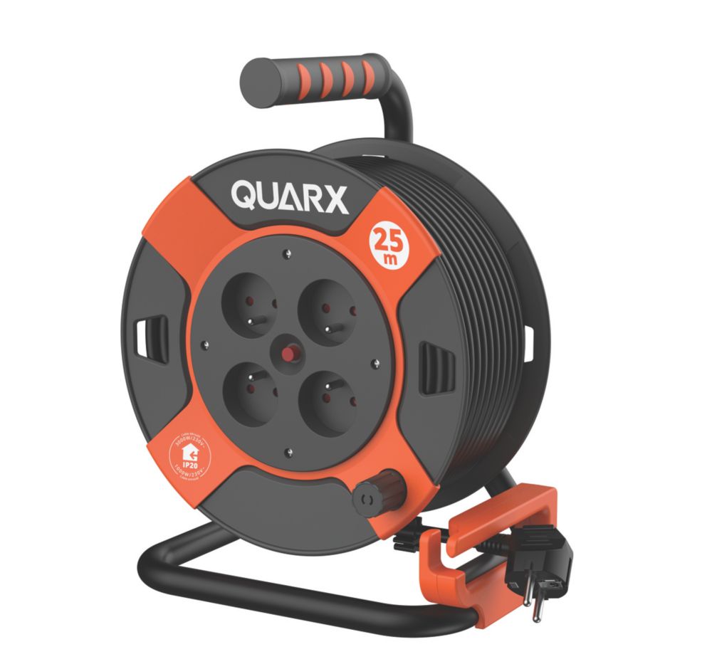 Enrouleur de câble de bricolage Quarx avec protection contre les surtensions 25m 16A 4 accouplements 230V