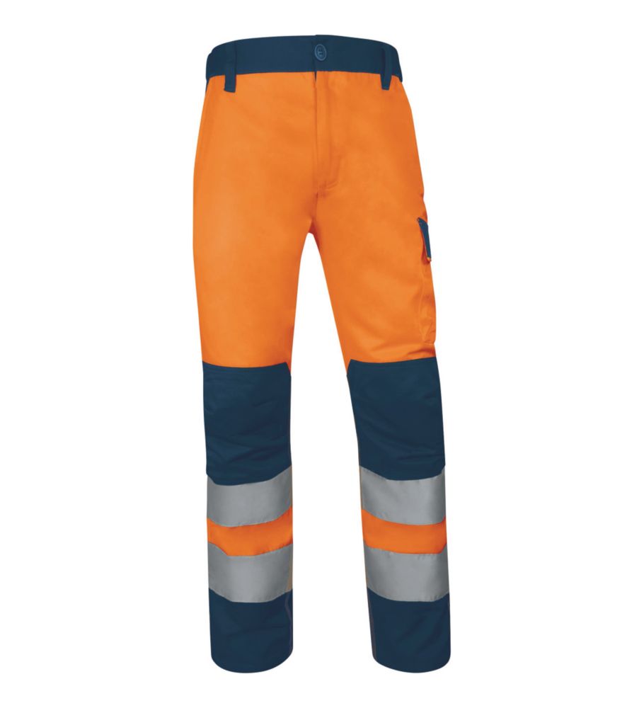 Surpantalon à taille élastique haute visibilité Classe 2 Delta Plus orange/bleu marine, taille M longueur 80 cm