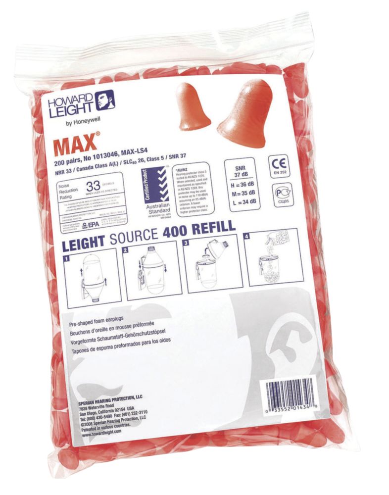 Bouchons d'oreille en mousse 37dB Howard Leight Max 200 paires