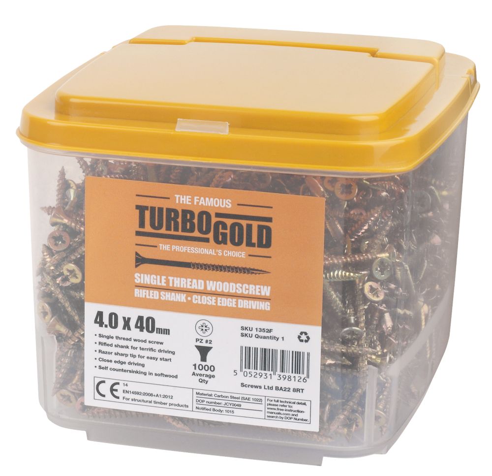 1000 vis à bois à double tête fraisée polyvalentes PZ TurboGold 4 x 40mm