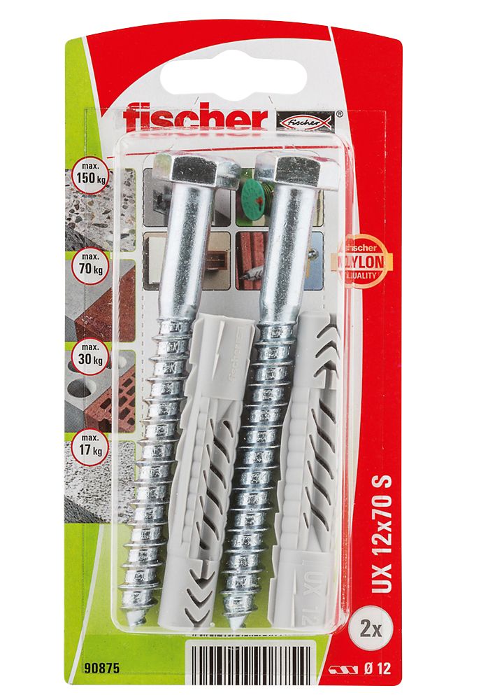 Chevilles universelles Fischer UX 12 x 70 S K NV 12 x 100mm, lot de 2