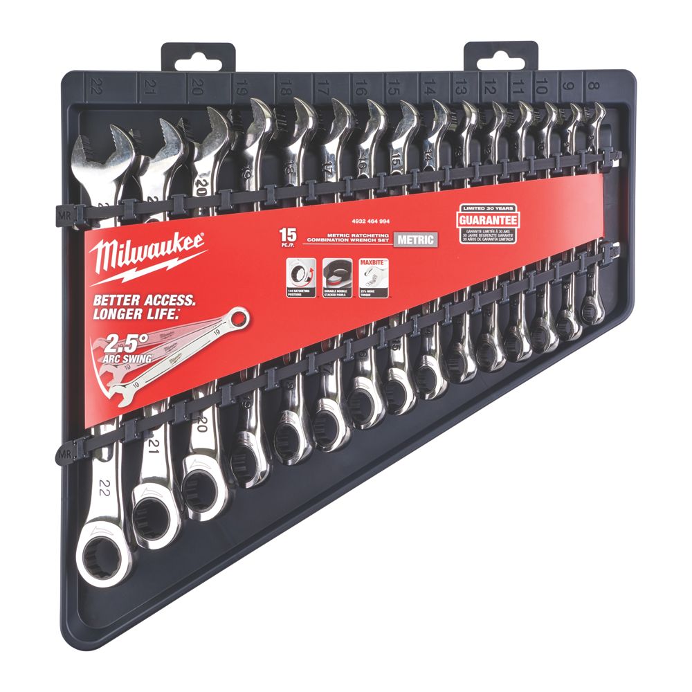 Jeu de 15 clés à cliquet mixtes assorties Milwaukee Max Bite
