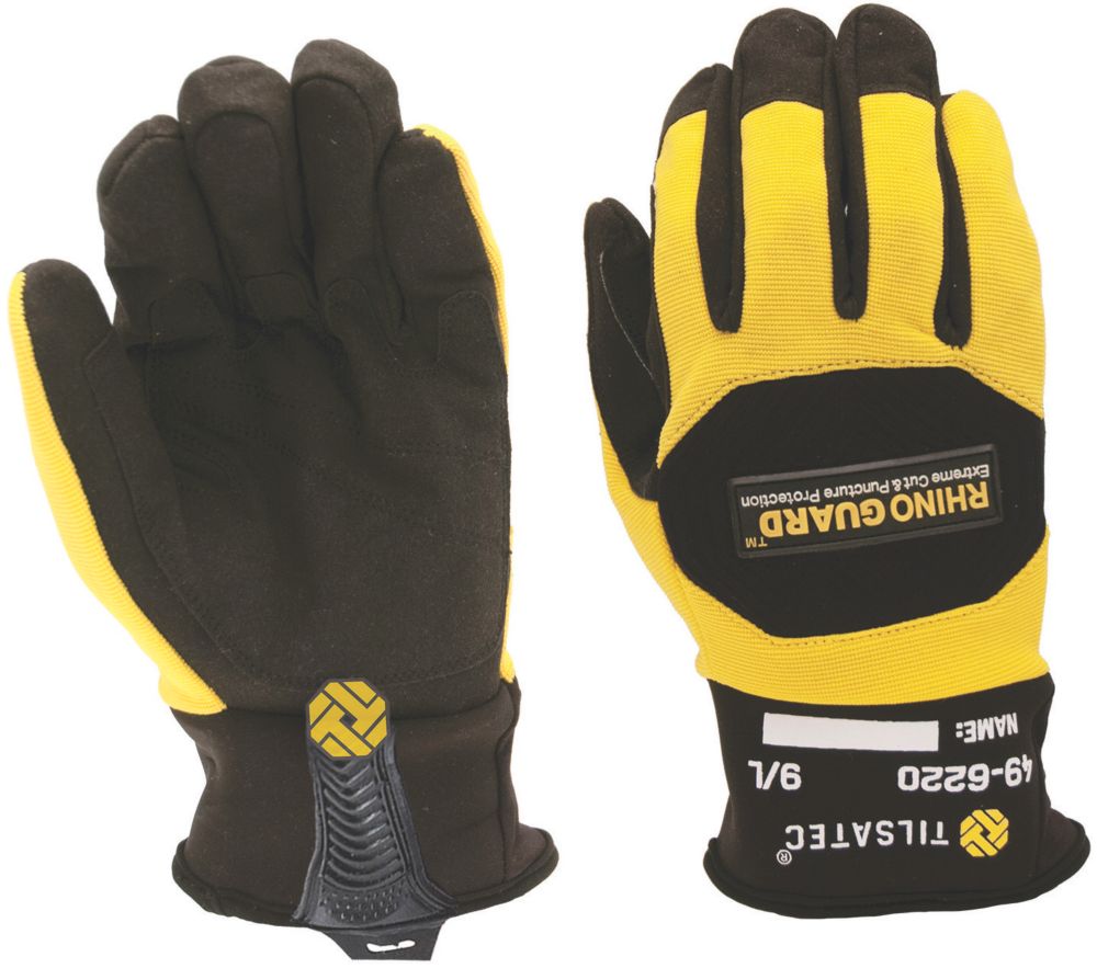 Gants de travail anti-coupure Tilsatec Rhinoguard noirs / jaunes taille XL