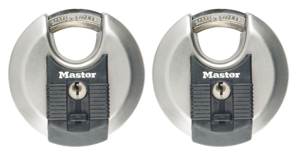 2 cadenas disque en acier inoxydable résistants aux intempéries avec clés identiques Master Lock Excell 70 mm