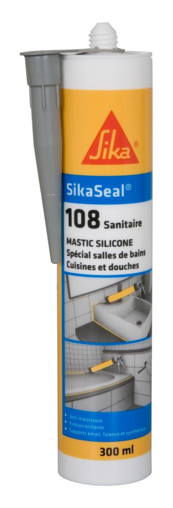 1 mastic silicone sanitaire Sika Sikaseal-108 gris 300ml
