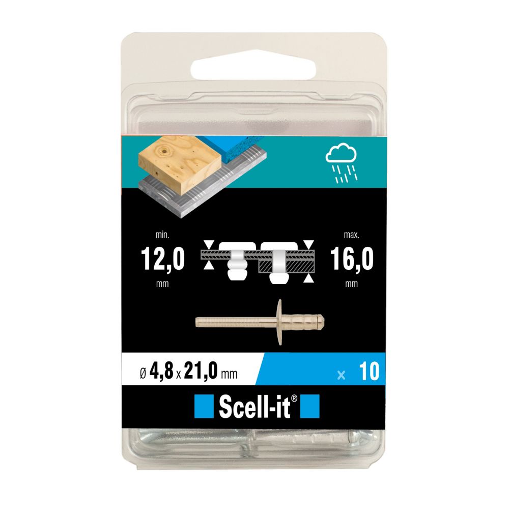 Rivet à tête ronde en acier inoxydable A2 Scell-it 4,8 x 21mm, lot de 10