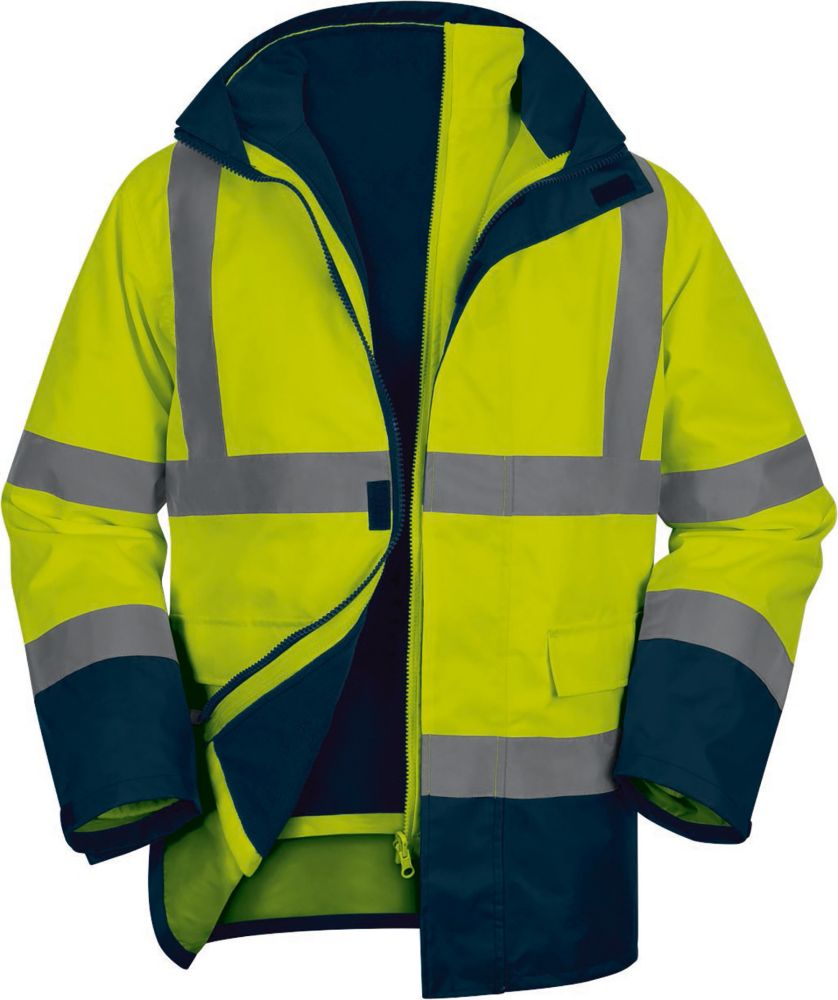 Parka imperméable 5-en-1 haute visibilité Delta Plus jaune fluorescent/bleu marine, taille M