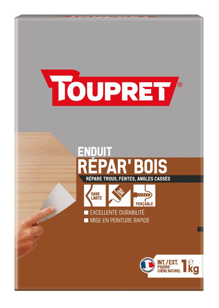 Enduit en poudre de réparation du bois 2-en-1 Toupret 1kg