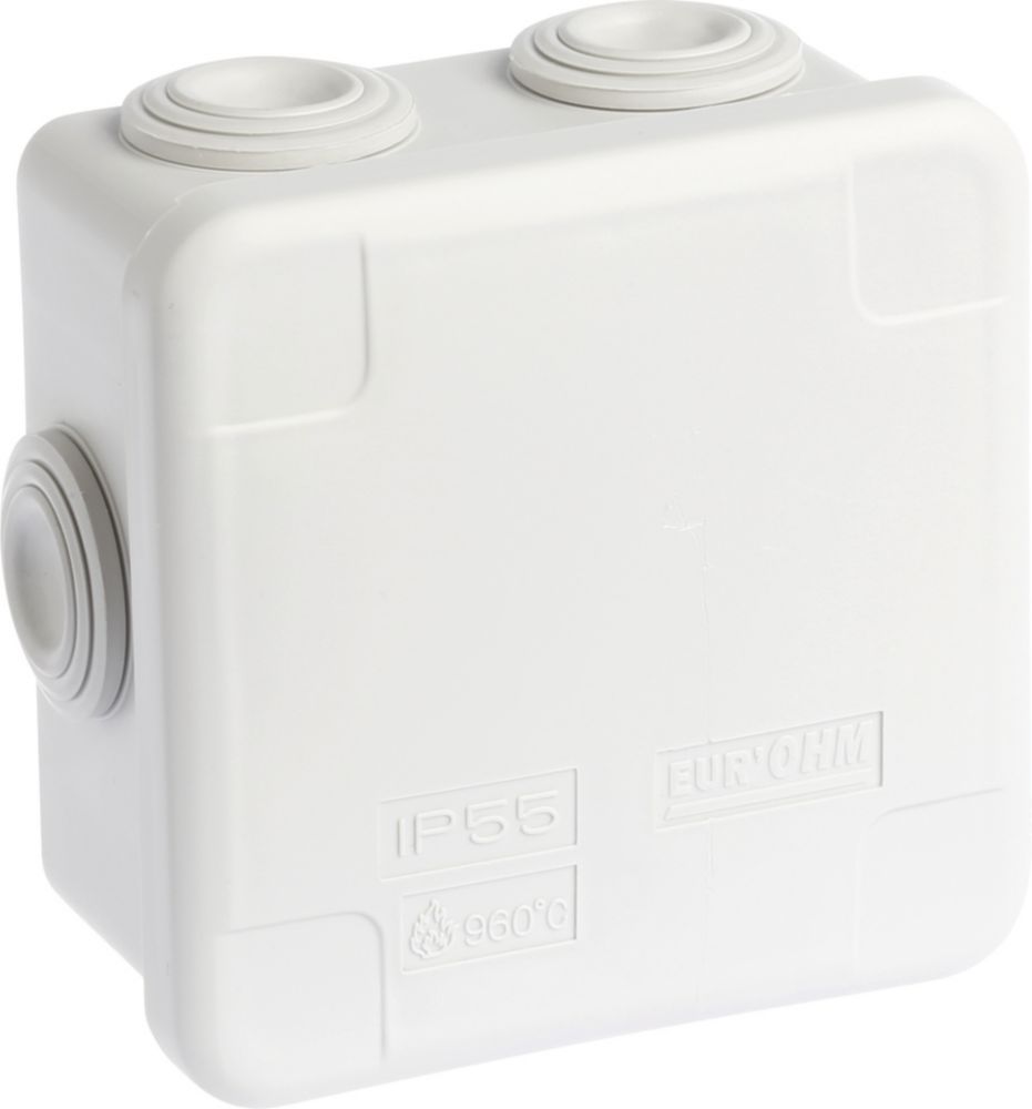 Boîte de dérivation étanche carrée à 7 entrées Eur'ohm, 92mm x 51mm x 92mm