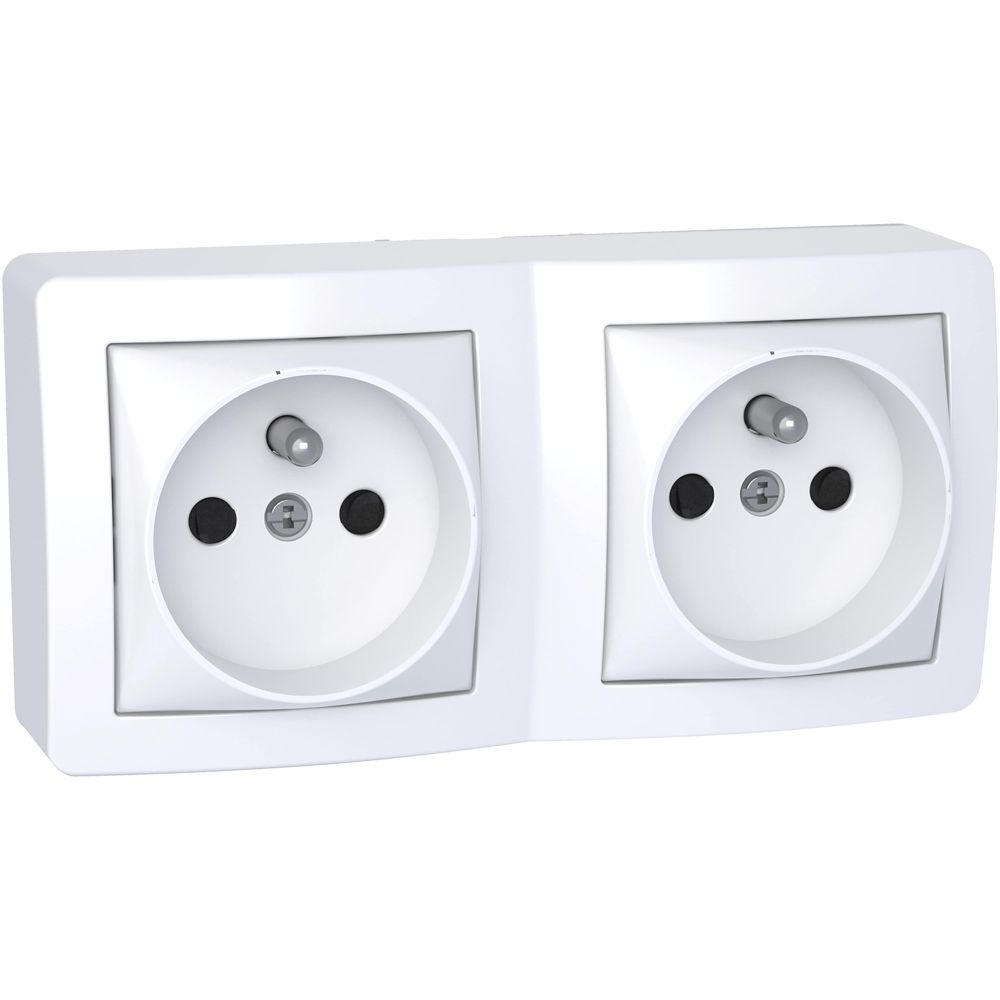 Double prise terre blanc Schneider Alrea