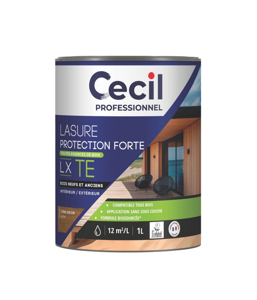 Lasure pour bois intérieur et extérieur à base d'acrylique chêne ancien satiné 1L Cecil Professionnel