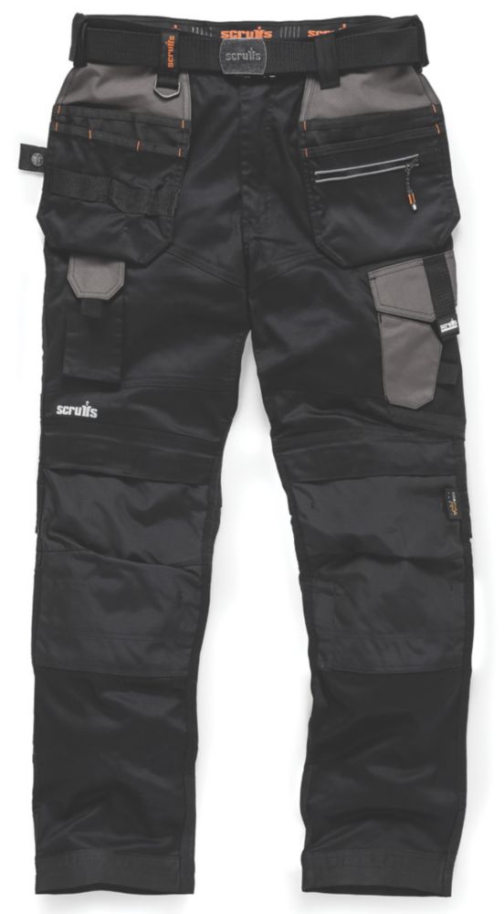 Pantalon de travail Pro Flex Holster Scruffs, noir, taille 44, longueur 76 cm 