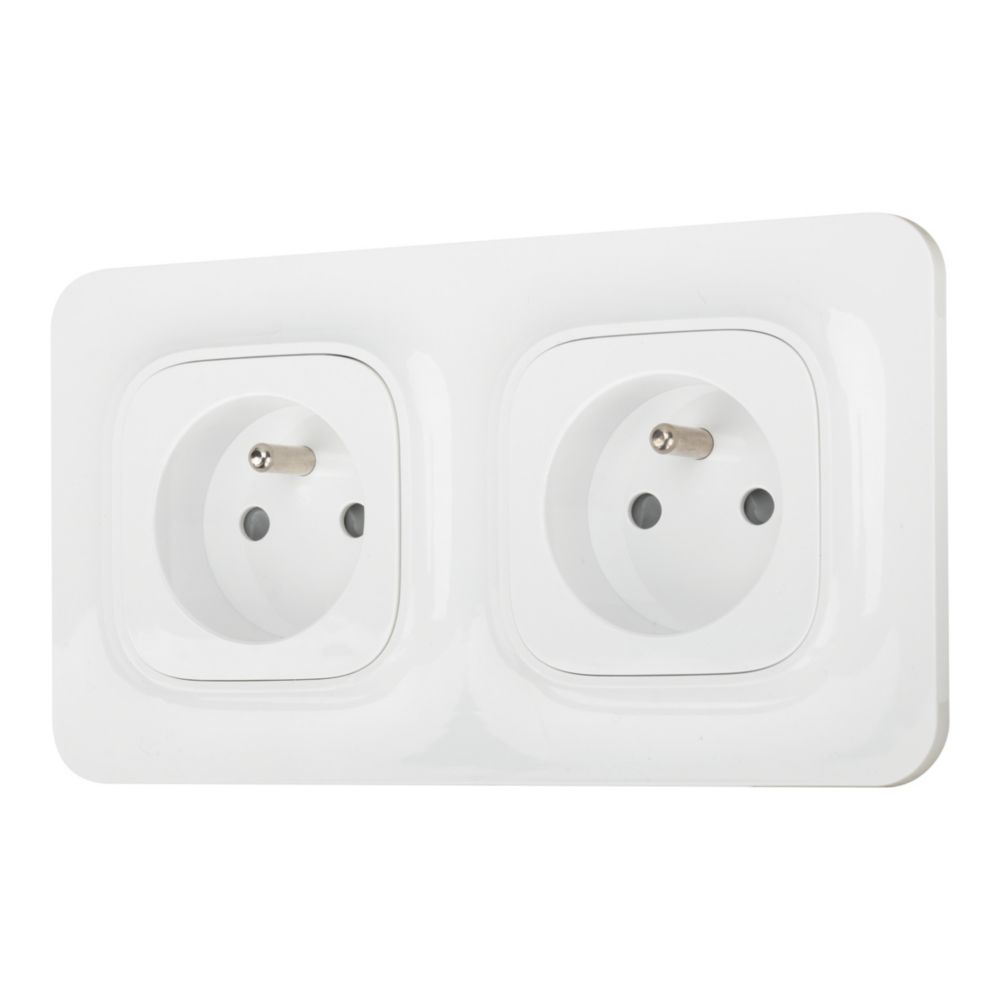 Double prise terre 2 postes LAP Composable Blanc avec plaque