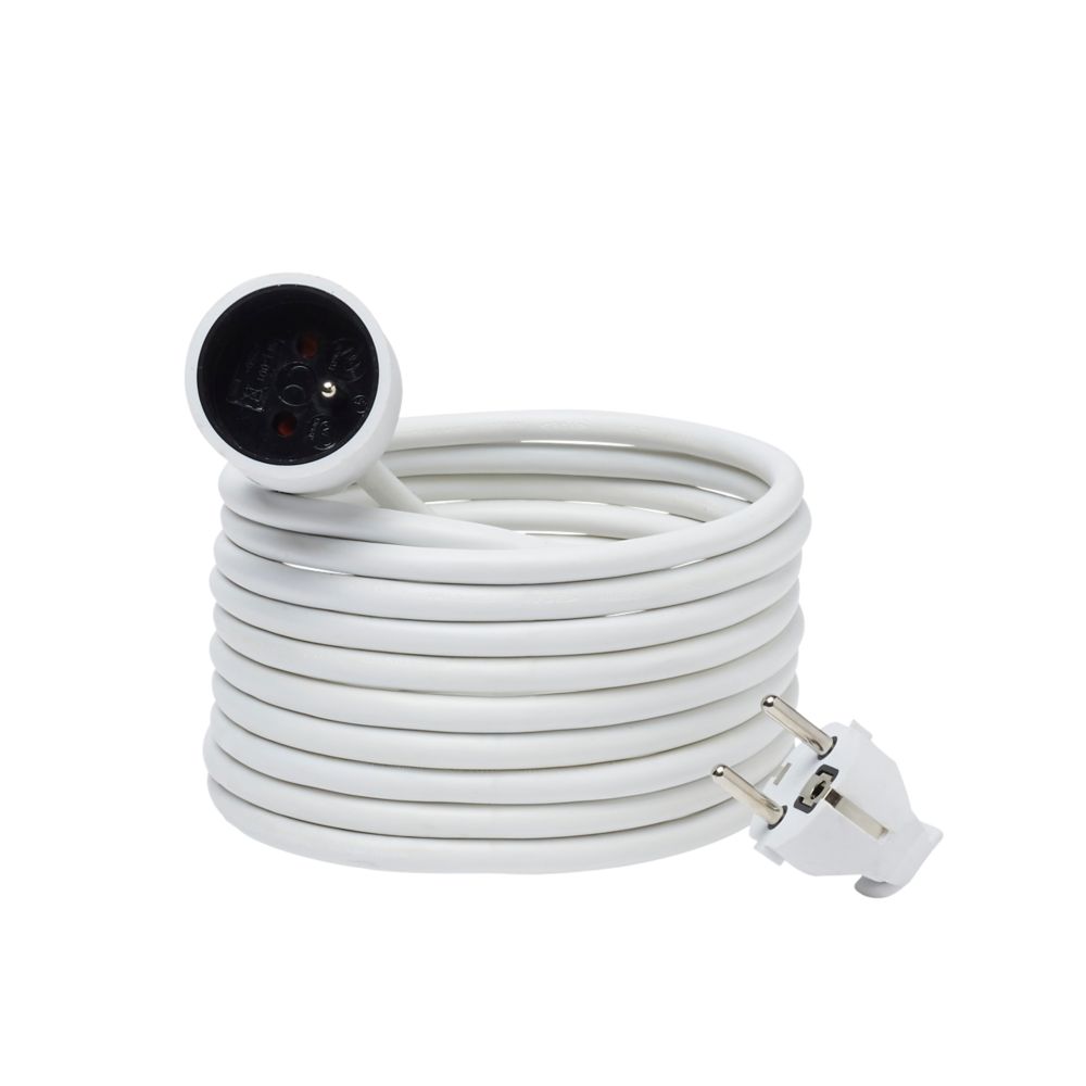 Rallonge blanche H05VVF 1 prise 1.5mm² 5m