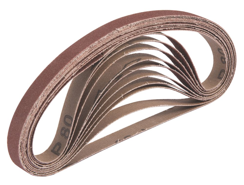 Lot de 10 bandes abrasives non perforées 457 x 13mm, grain 80 Titan