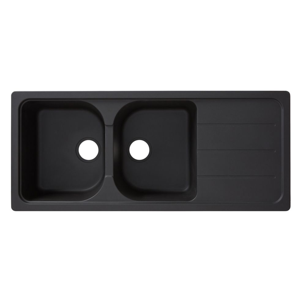 Évier 2 bacs en composite de quartz noir Cooke & Lewis Arber