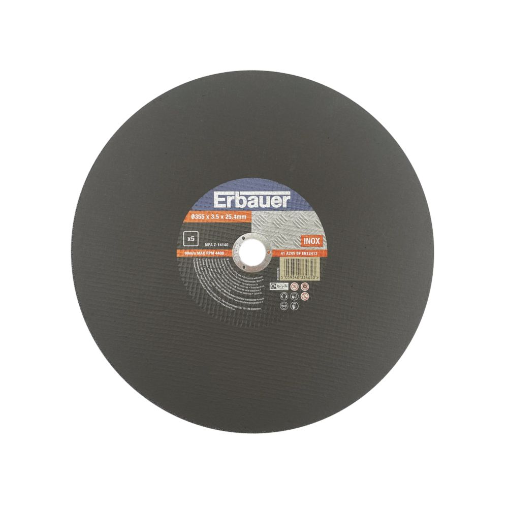 Lot de 5 disques à tronçonner métal 355 mm x 3,5 mm x 25,4 mm Erbauer