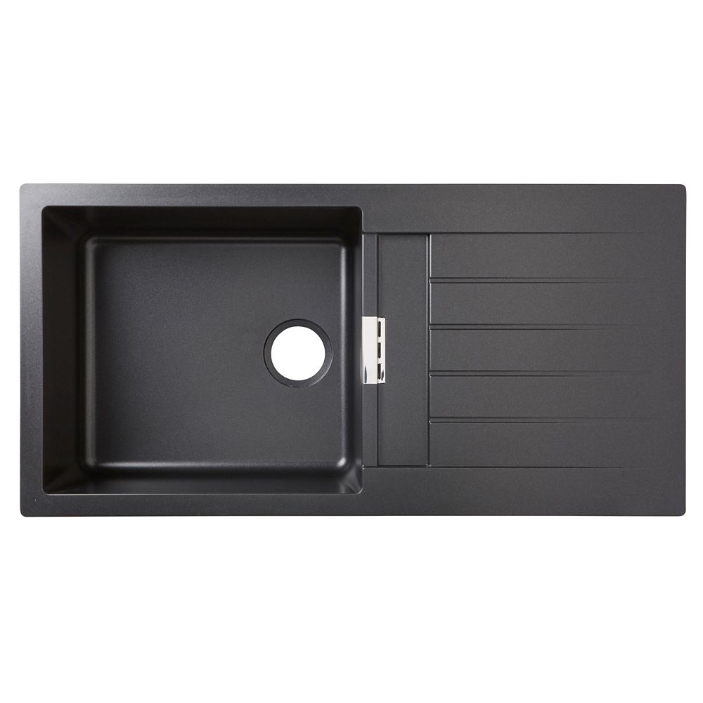 Évier de cuisine premium composite de granit 1 bac réversible noir 1 000 x 500mm