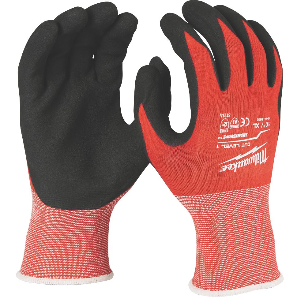 Gants de travail anti-coupure Milwaukee Cut Level 1/A rouges, taille XL