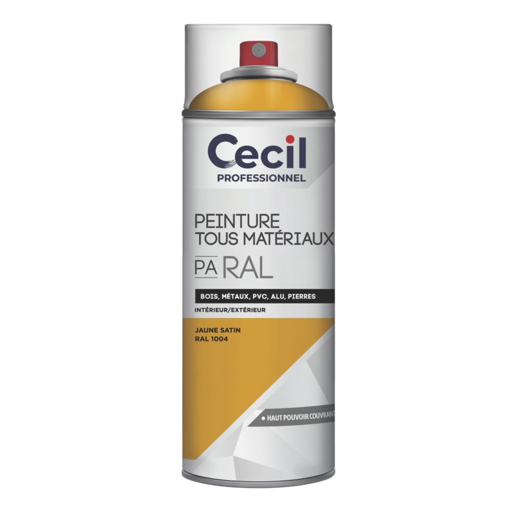 Peinture aérosol tous matériaux Cecil Professionnel jaune satiné 400ml