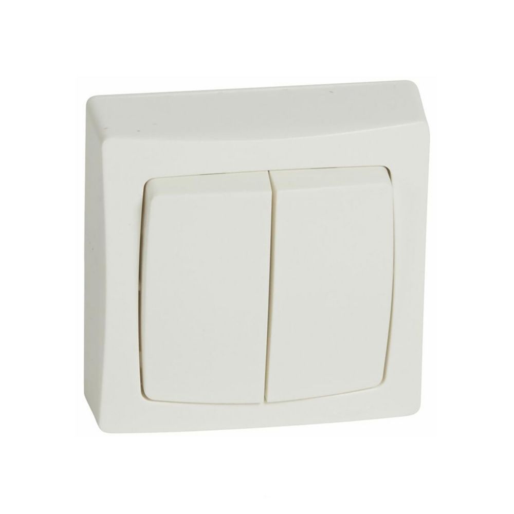 Interrupteur ou va-et-vient double pour pose en surface 1 module Legrand ASL 10A, avec cadre blanc 