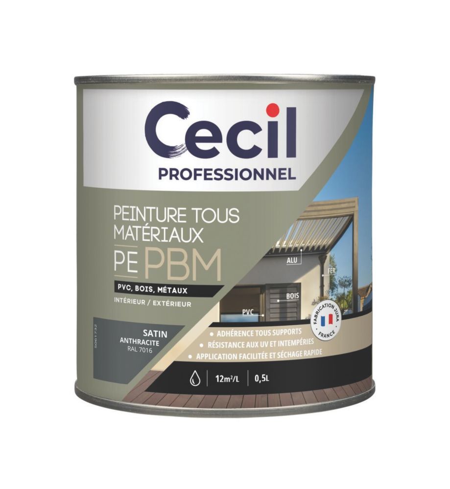 Peinture pour maçonnerie anthracite lisse Cecil Professional 0,5L