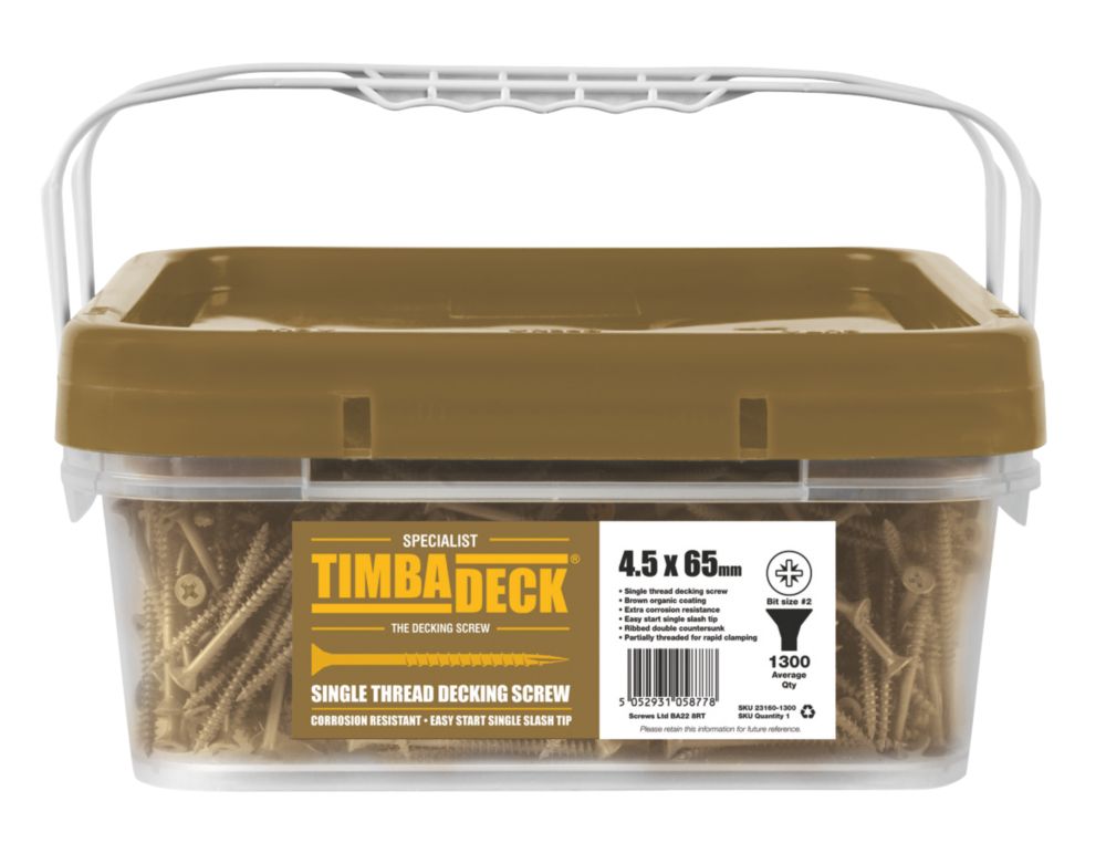 1 300 vis pour terrasses à double tête fraisée en acier au carbone Timbadeck 4,5 x 65mm