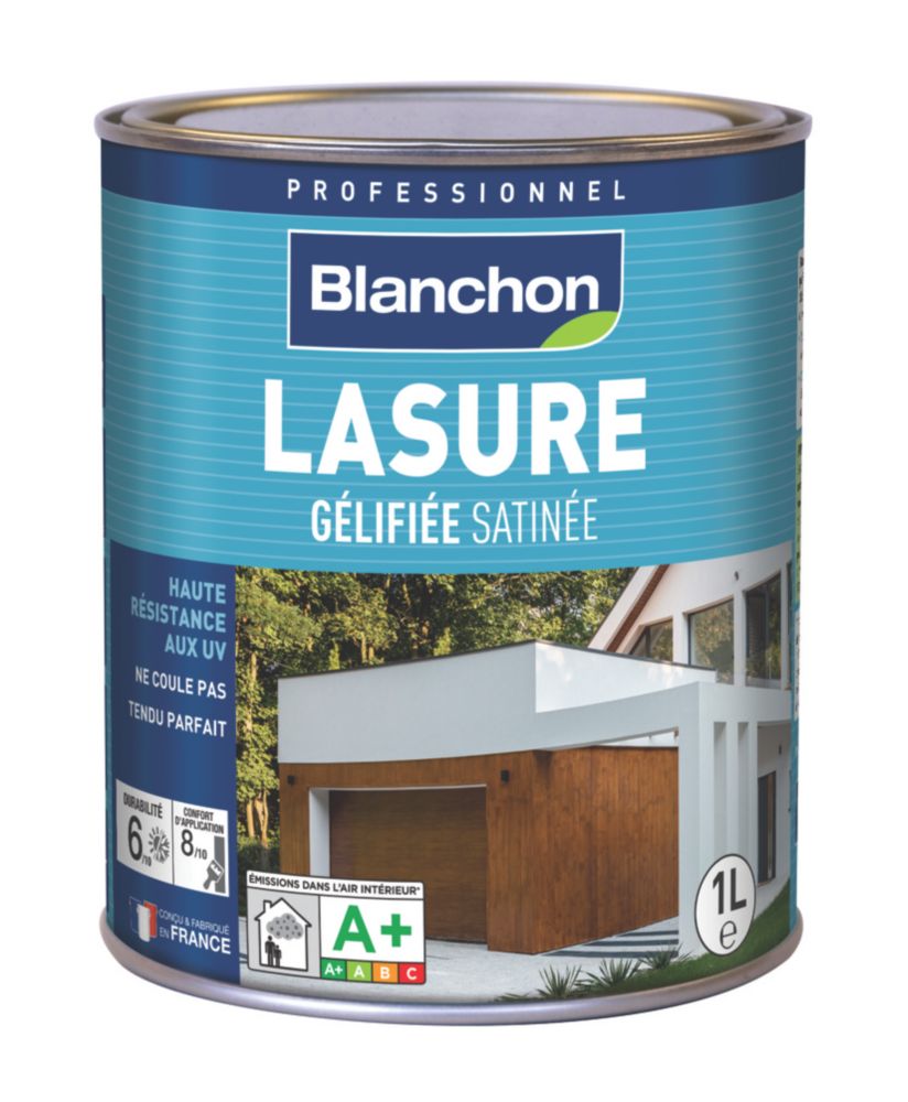 Lasure pour bois extérieur à base aqueuse incolore satinée Blanchon 1L