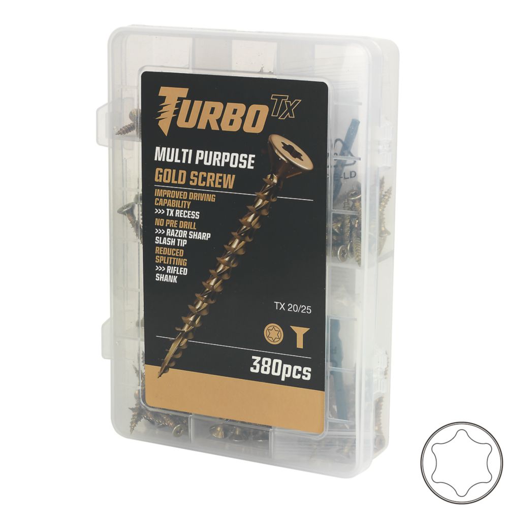 Coffret pratique de 380 vis polyvalentes à double tête auto-fraisée TX Turbo