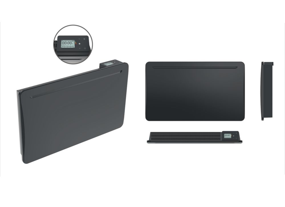 Radiateur électrique à inertie en céramique anthracite à montage mural Batilec Oxia 1 500W 45cm x 75cm