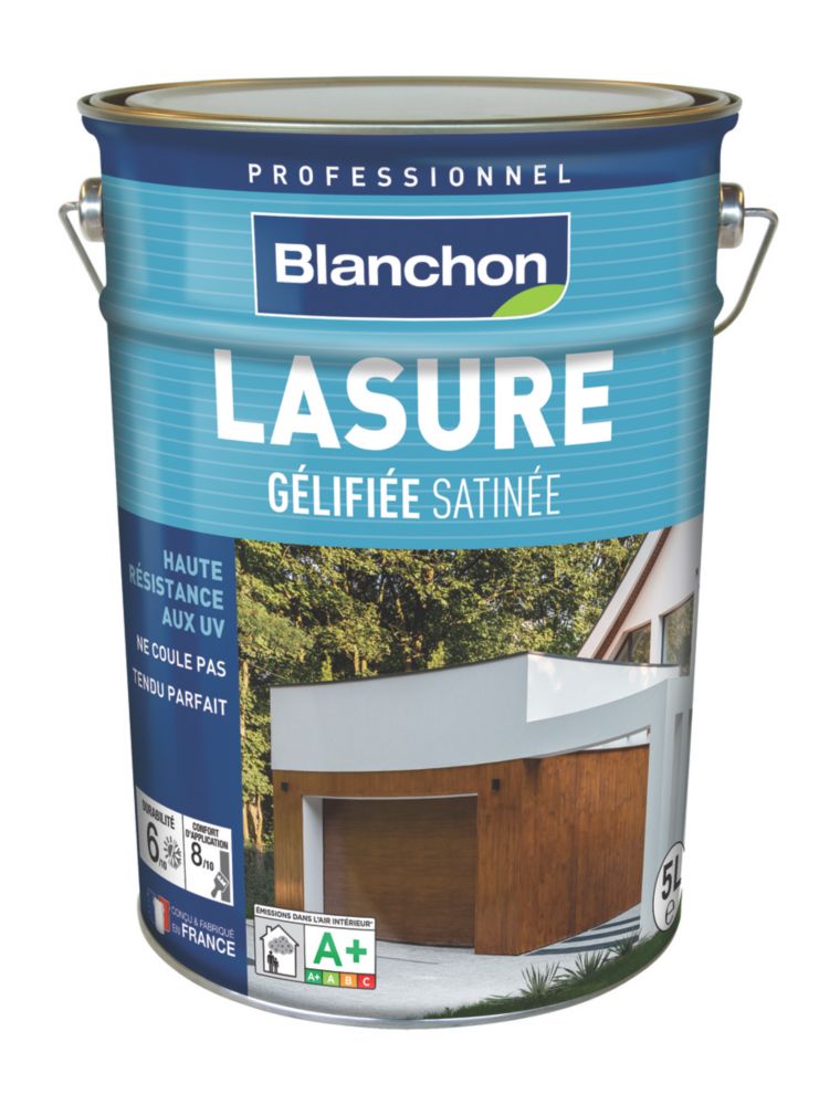 Lasure pour bois extérieur à base aqueuse incolore satinée Blanchon 5L