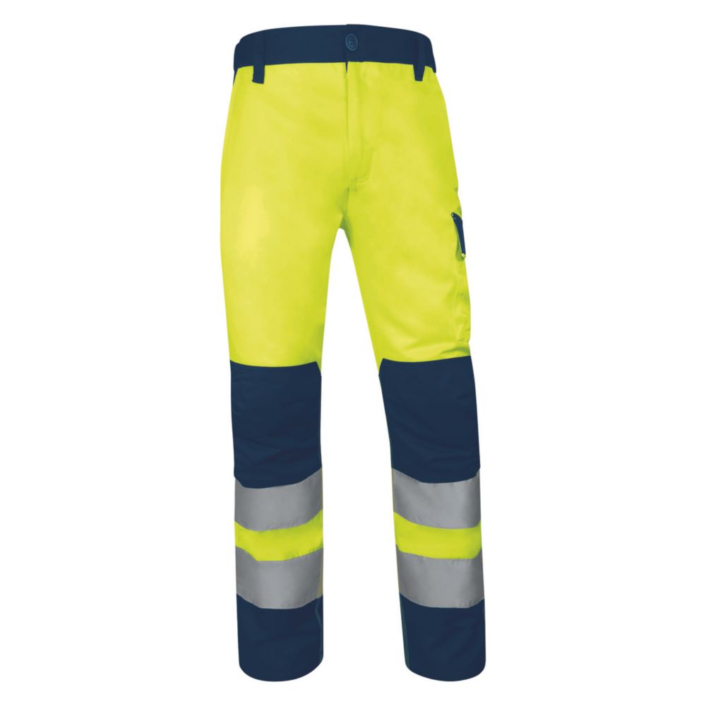 Surpantalon à taille élastique haute visibilité Classe 2 Delta Plus jaune/bleu marine, taille S longueur 78cm