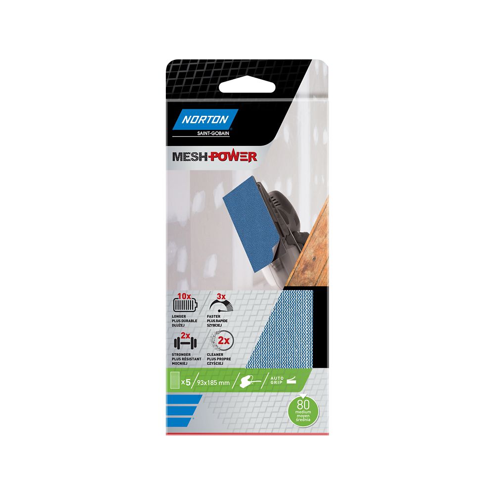 Lot de 5 papiers abrasifs ponceuse rectangulaire 180 x 93mm grain 80 Norton