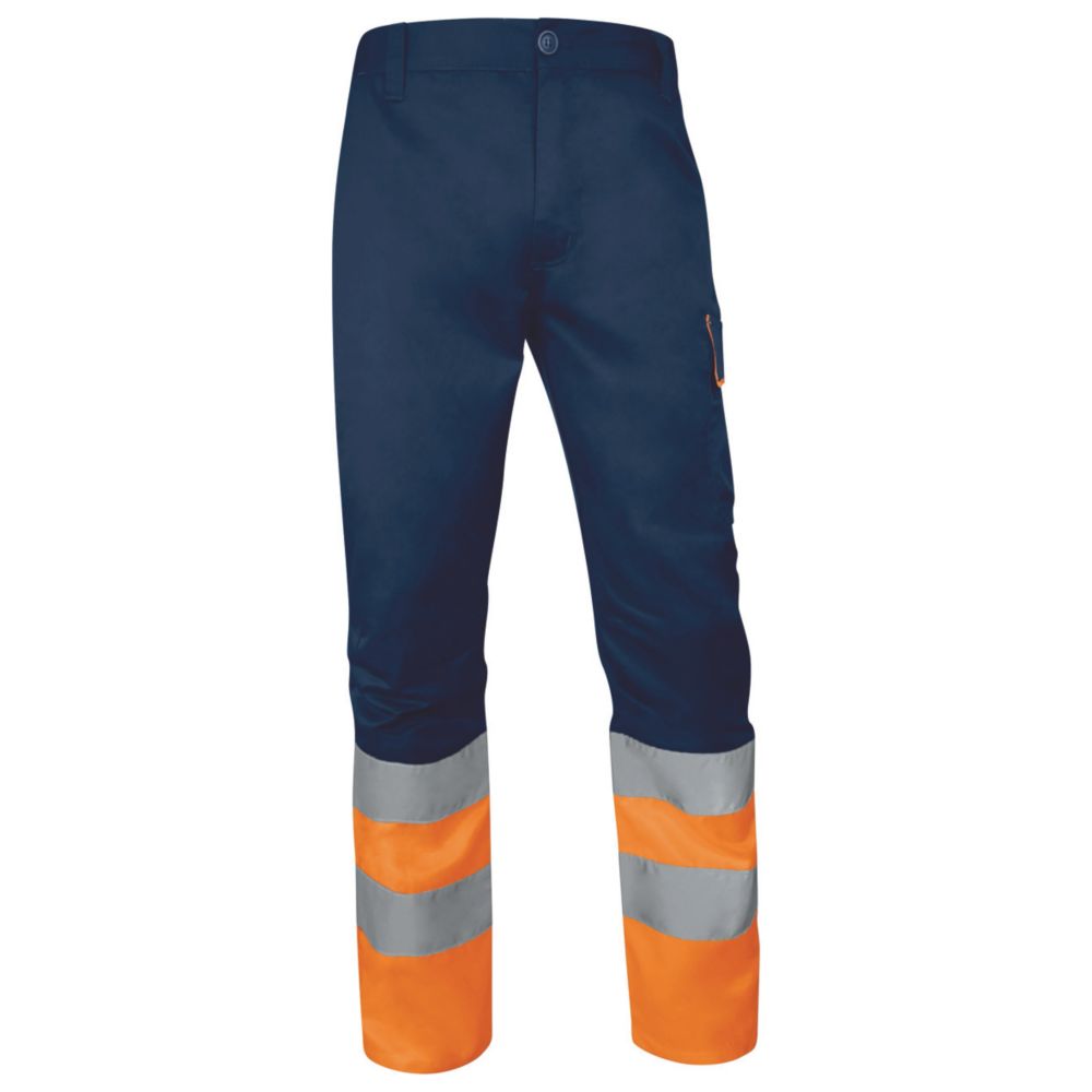 Surpantalon à taille élastique haute visibilité de classe 1 Delta Plus bleu marine/orange, taille XL longueur 82cm