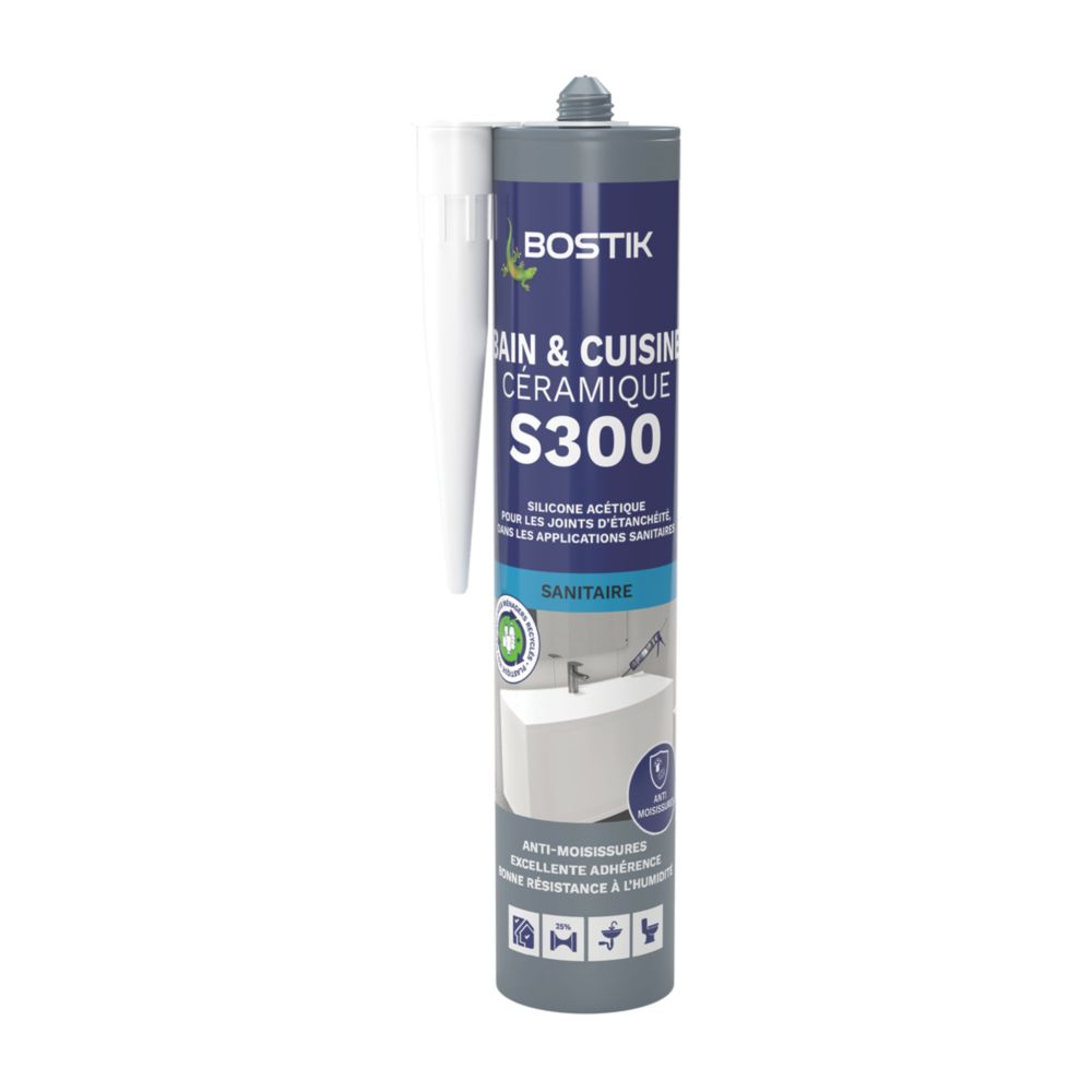 Mastic silicone sanitaire transparent S300 Bostik 300ml 